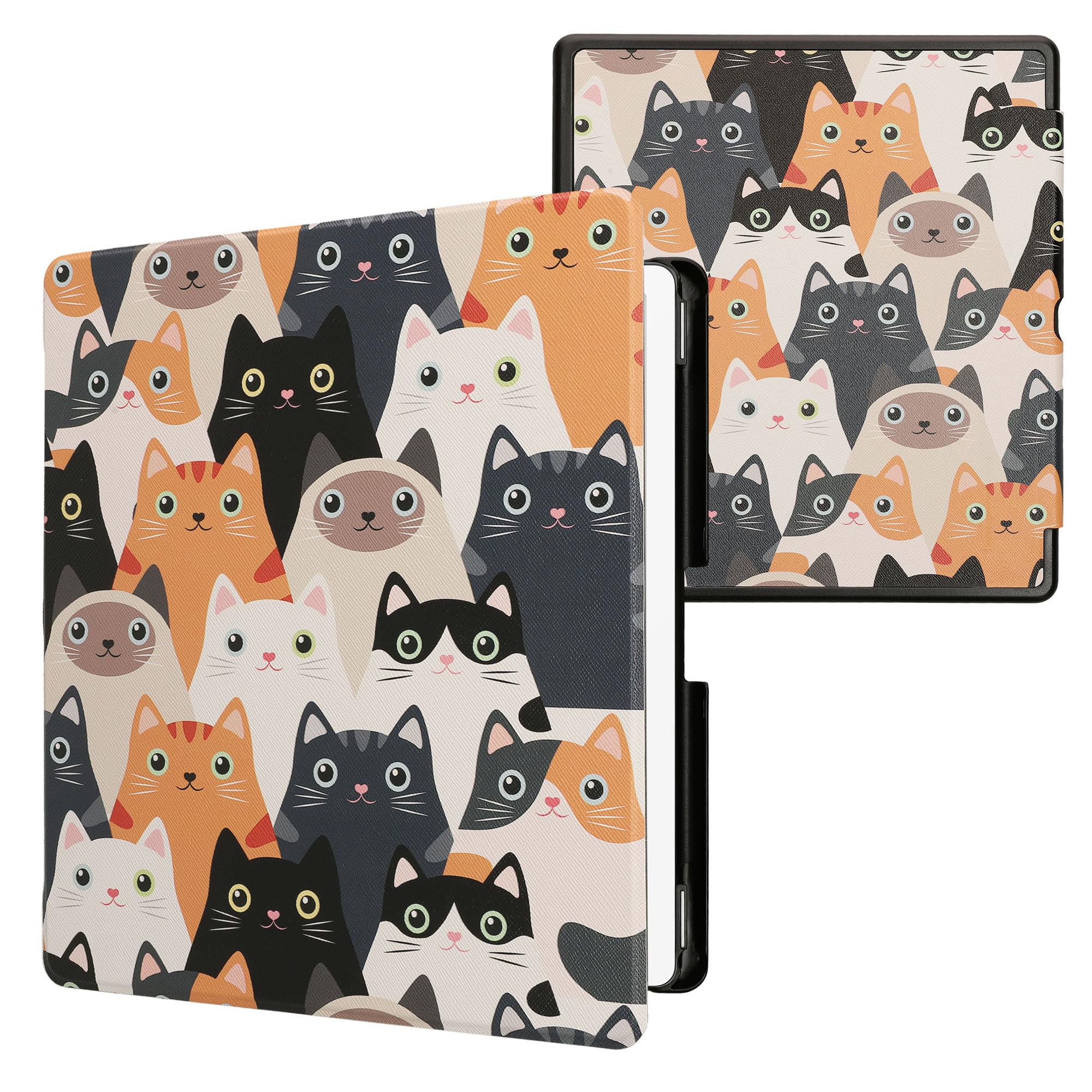 kwmobile Custodia eReader Compatibile con Amazon Kindle Scribe (2024) Cover - eBook Reader Flip Case - arancione/nero/bianco - Gatti