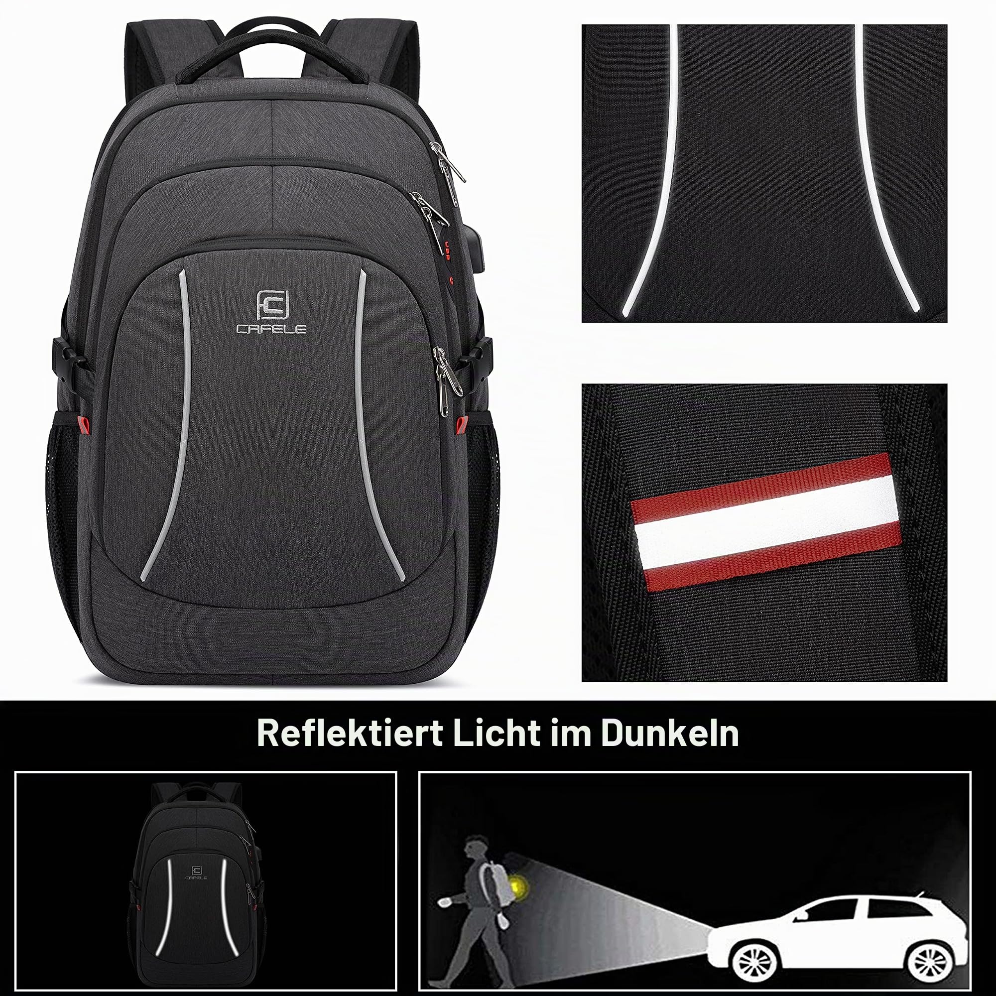 Cafele Rucksack, 17,3-Zoll Reise Laptop Rucksack, RFID Anti-Diebstahl Tasche Universitätsrucksack, wasserdichter Schulrucksack, geeignet für junge Männer und Frauen, grau