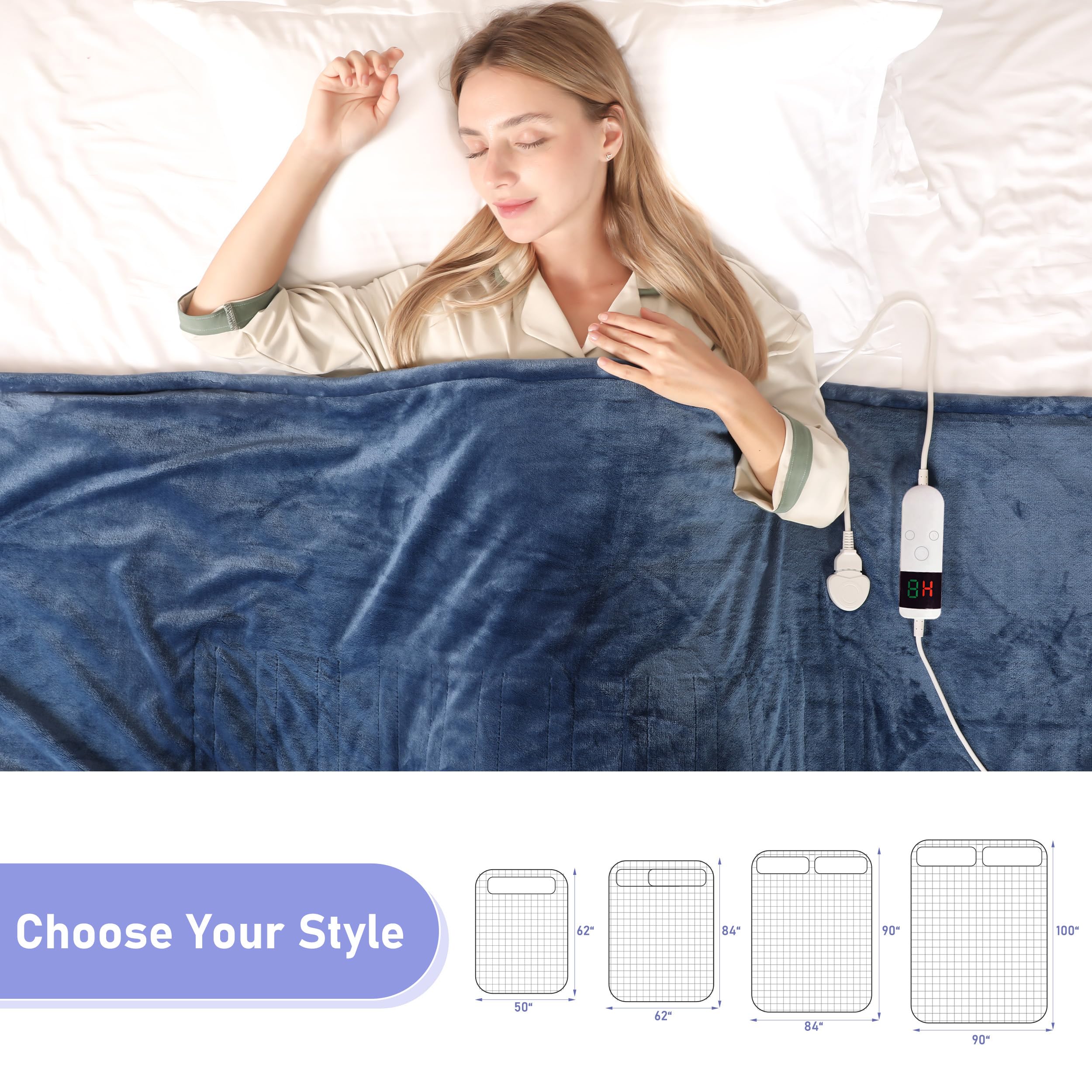 Heizdecke Mit Abschaltautomatik, 150x180CM, 10 Heizstufen 8 Stunden Auto-Off-Timer Überhitzungsschutz, Wärme Decke Flanell Maschinenwaschbar, Beheizbare Decke Für Zuhause & Büro