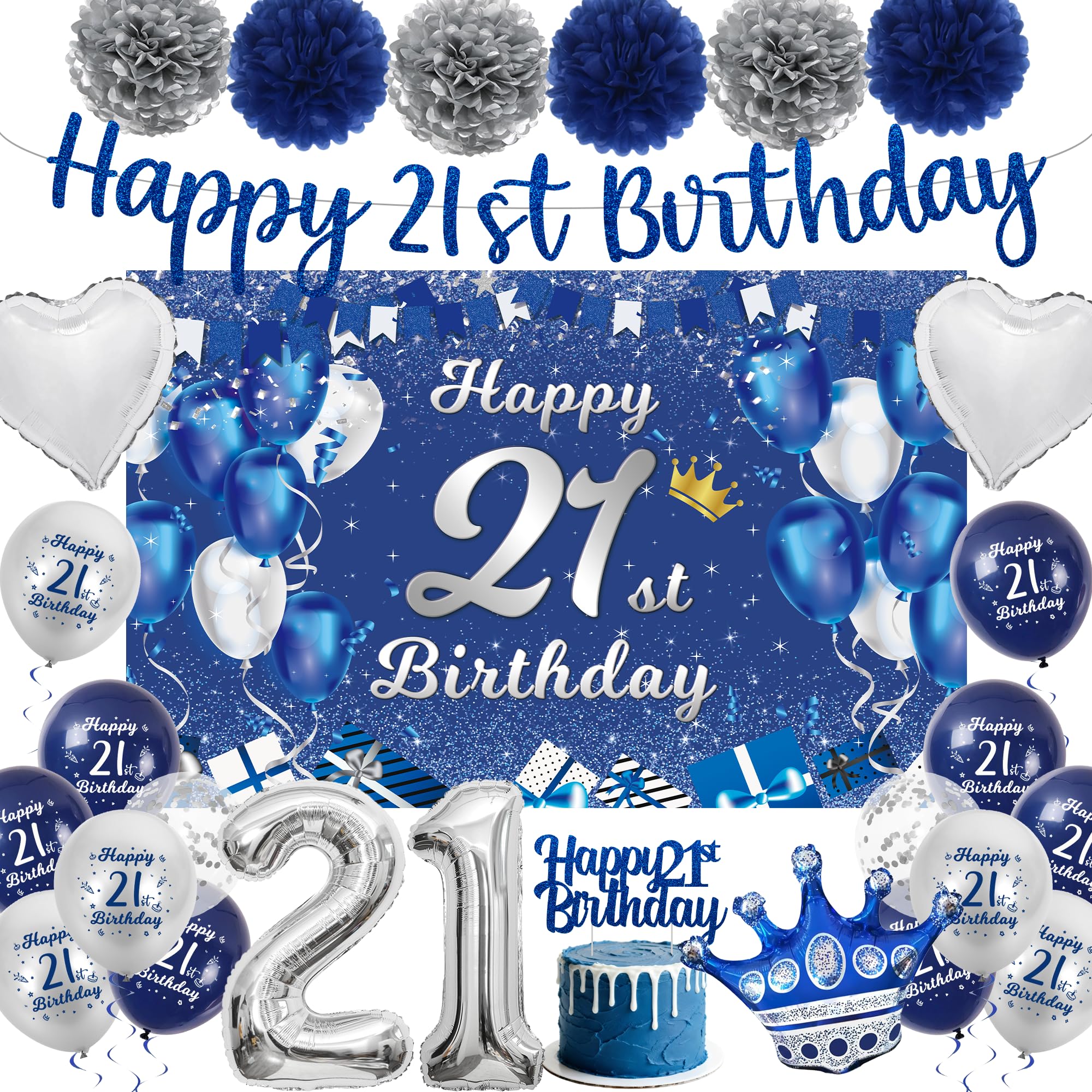 21st Birthday Decorations for Her Him, Happy 21st Birthday Banner Supplies