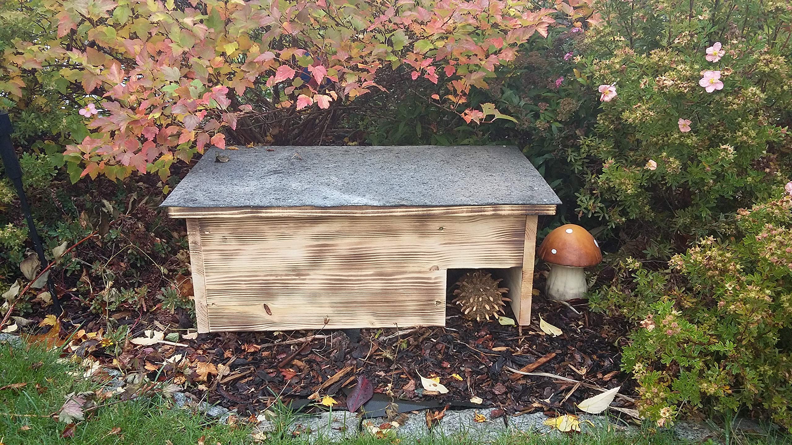 Hanni Igelhaus Igelschutz geflammt Dachpappe handgemacht Gratis Stroh 60x40x22cm