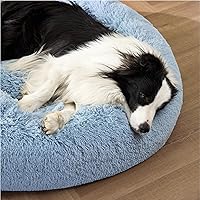 Vista 4 de Bedsure - Cama relajante para perros grandes, lavable, tipo dona, antideslizante, redonda, afelpada, mullida, de piel sintética, para mascotas azul