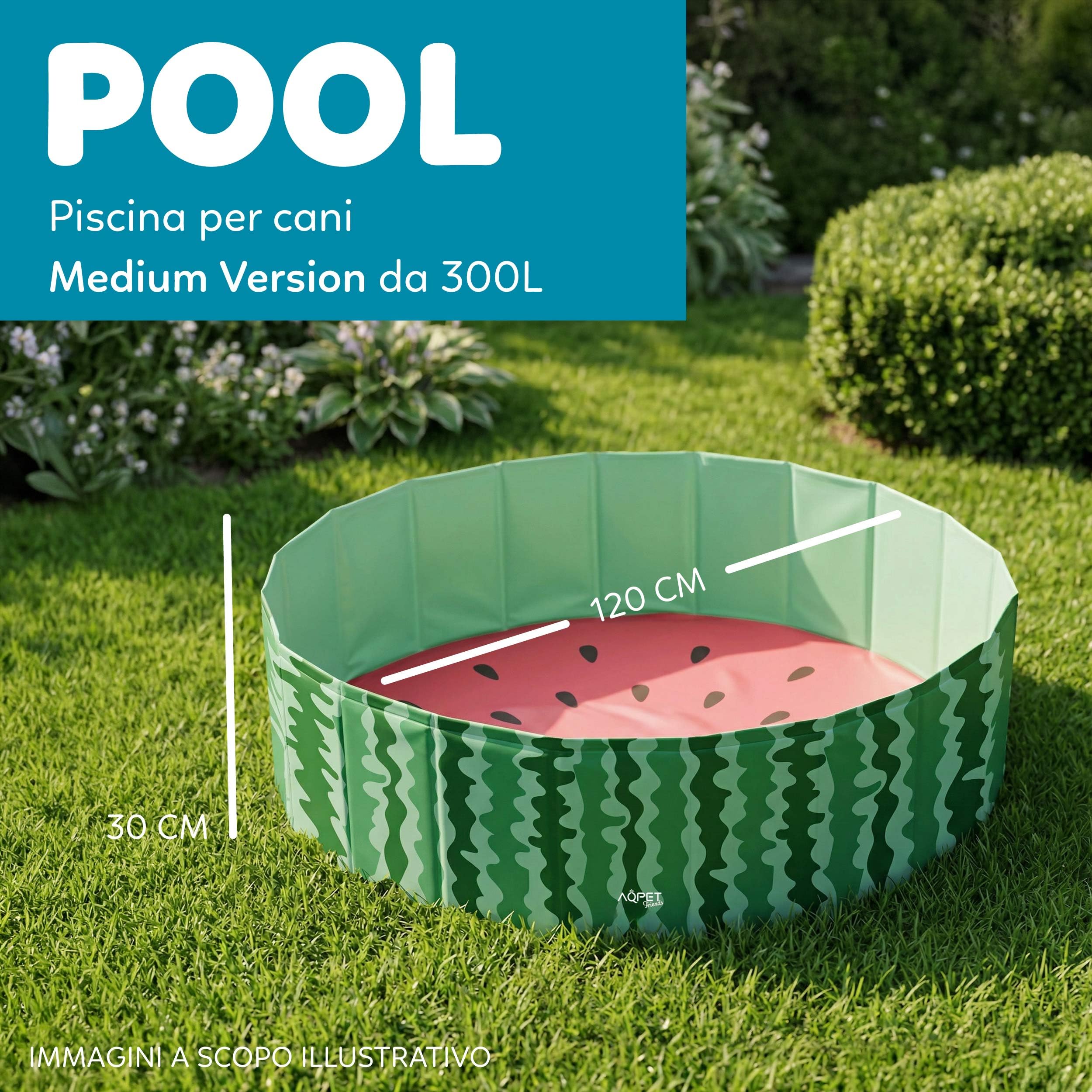 AQPET AqpetFriends - Piscina de plástico para Perros y Mascotas, Plegable, 120 x 30 cm, diseño de Frutas