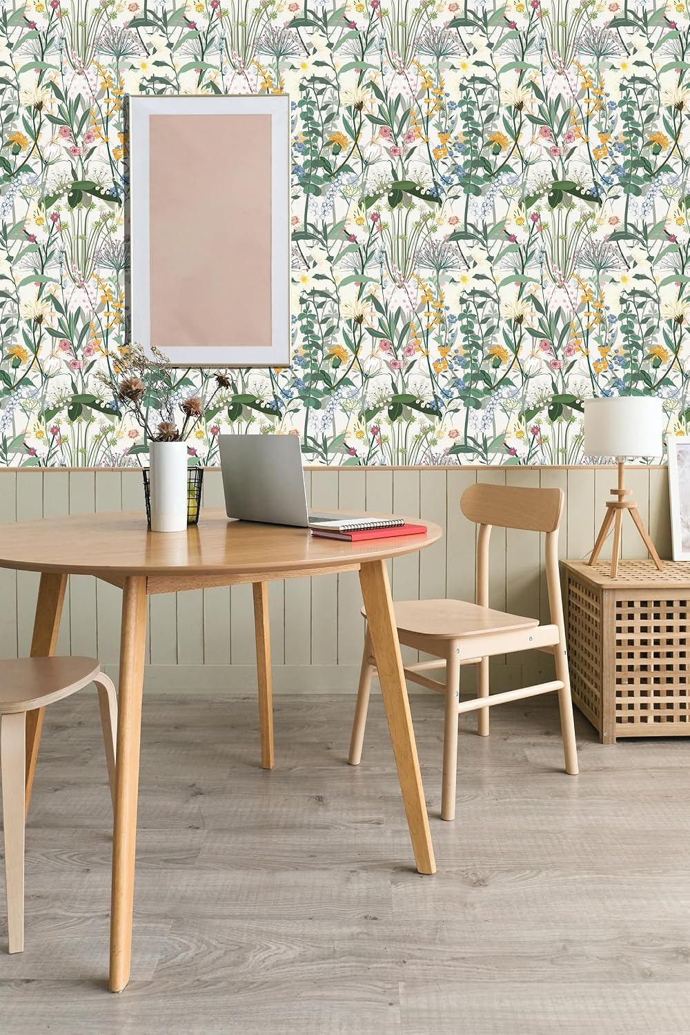RANRAN Vintage Floral Peel and Stick Wallpaper Bouquet Botanical Floral White for Bedroom Furniture Paper Removable Wall Decorations 17.3in x 236in,28.4 Square Ft/Roll