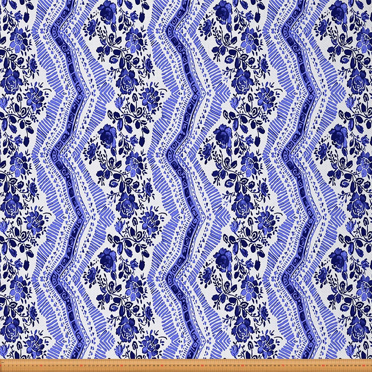 Floral Paisley Upholstery Fabric by The Yard,Traditional Asian Bohemian Reupholstery Fabric for Chairs,Roses Flowers Stripes Room Fabric for Outdoor and DIY Projects,2 Yards,(L184*W150cm) Blue