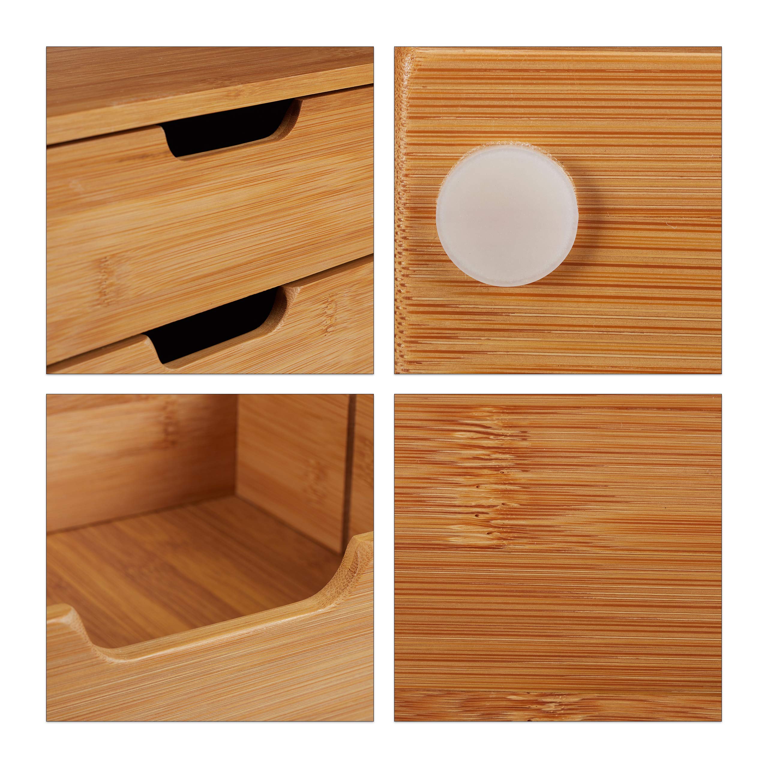 Relaxdays Cassettiera Portaoggetti in bambù, Organizer con Cassetti, Effetto Naturale, Portaoggetti da Scrivania, HLP 18 x 30 x 31 cm, Color Legno Naturale