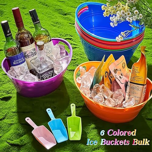 Miniatura 7 de Dandat 24 cubos de hielo de colores, cuchara de hielo de plástico a granel, 4.5 l, ovalada, con asas, gran capacidad, contenedores de almacenamiento