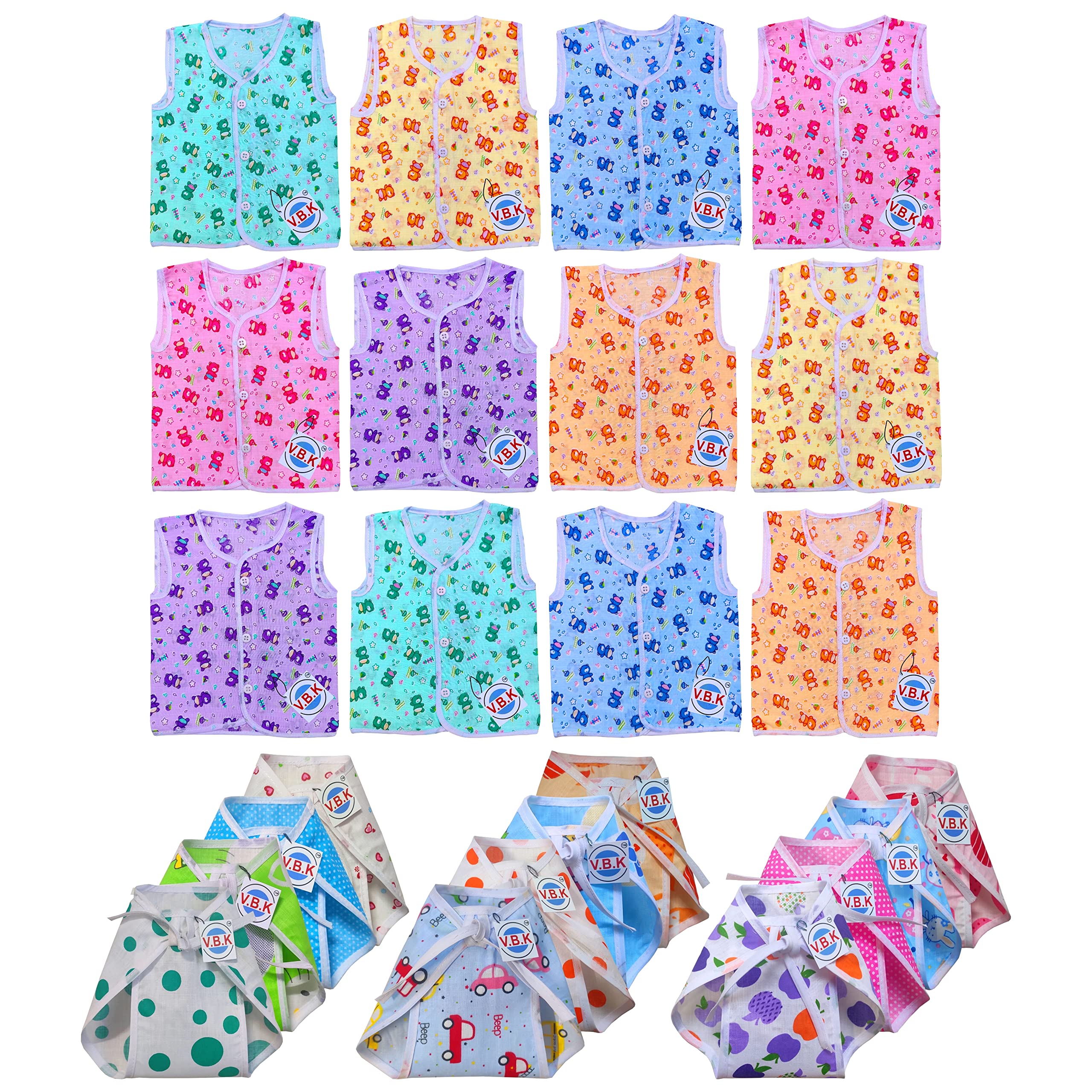 V.B.KV.B.K Baby Boys And Baby Girls Clothing Set Combo With Jabla And Nappy, 0 To 6 Months, Pure Hosiery Soft Fabric (24), Multicolor
