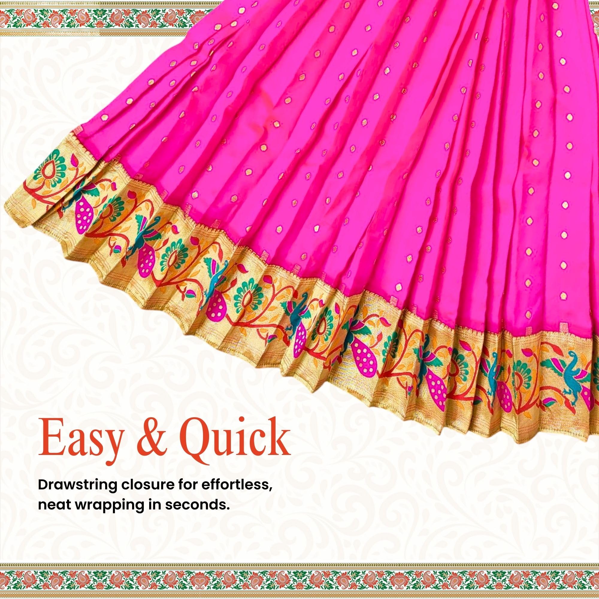PUNYATVA Gudhi Vastra for Gudhi Padwa Festival (Paithani, Fresh Pink) | Traditional Maharashtrian Gudi Cover Saree Cloth for GudiPadva | Readymade Ugadi & GudhiPadawa Decoration Pooja Décor 2