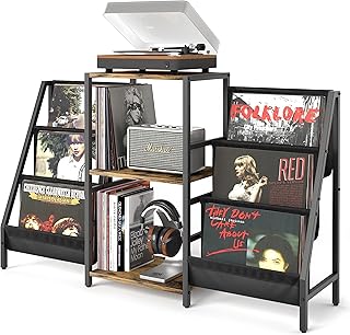 Record Player Stand with Vinyl Storage, Record Player Table with Vinyl Record Storage Up to 400 Albums, Turnta ble Stand with Record Holder Vinyl Display Shelf, Record Cabinet for Vinyls Media Stereo