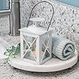 Rustic Shelf Decor Luminous Vintage Tea Light Votive Candle Holders Metal Mini Decorative Lantern, Distressed White