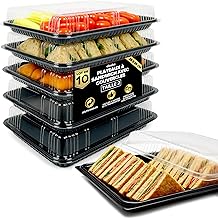 Lot de 10 Plateaux à Sandwich avec couvercles – Plateaux Buffet en Plastique réutilisables pour Traiteur, Plateaux à sandwichs et préparation des Repas – 39 x 29 x 7,5 cm