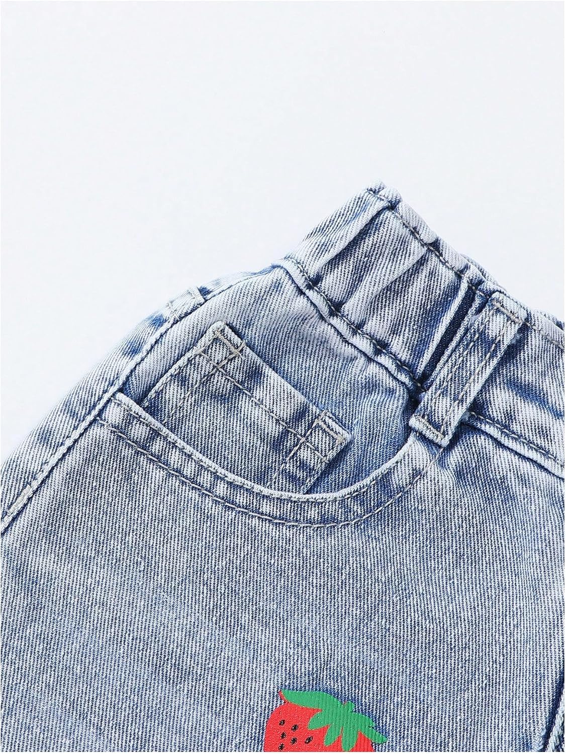 WDIRARA Toddler Girl's Cute Strawberry Print Baggy Jeans Ripped Wide Leg Denim Pants - Image 3