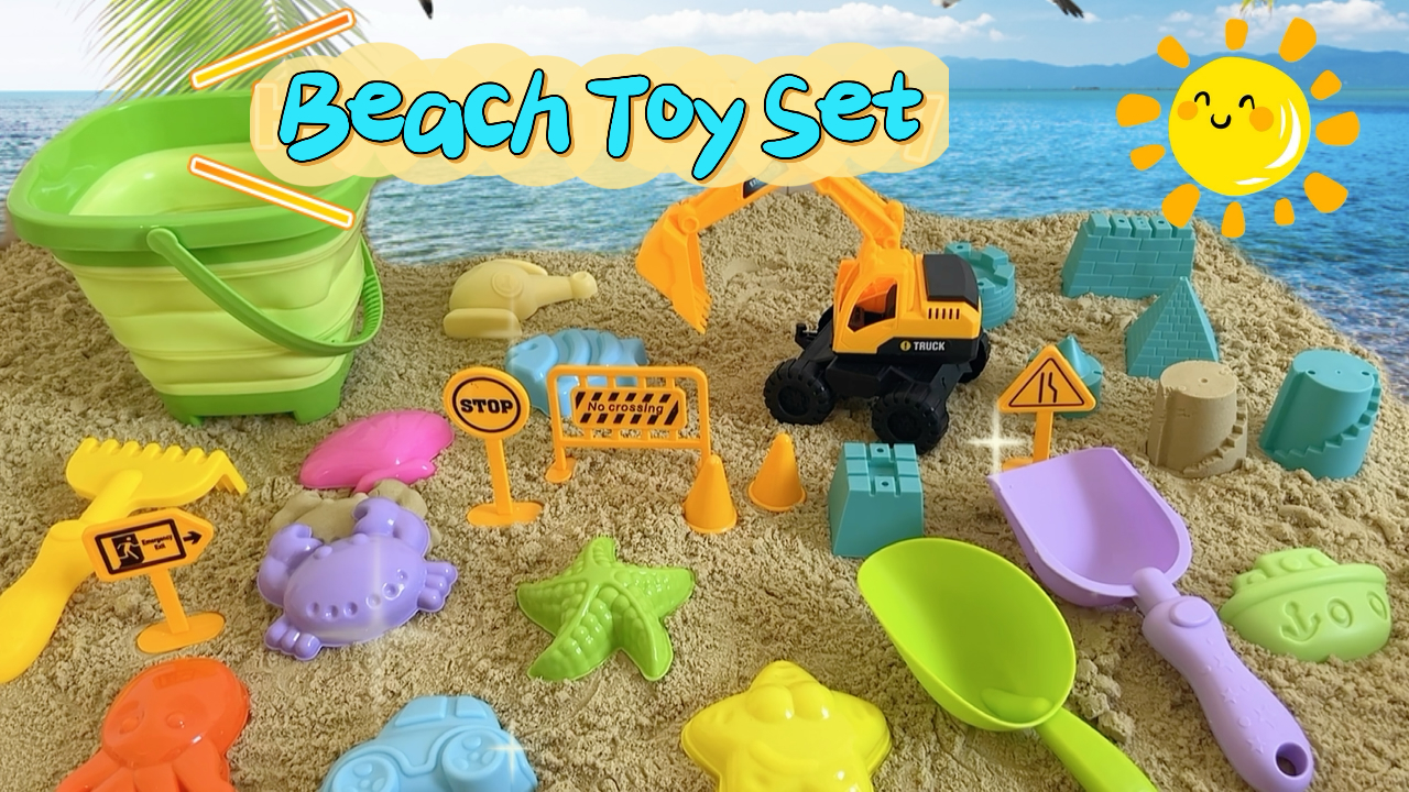 AUNGKWANG – 26 Pièces Jouet De Plage – Seau Pliable, Roue à Eau Dauphin, Moules, Pelles Et Arrosoir – Dès 3 Ans