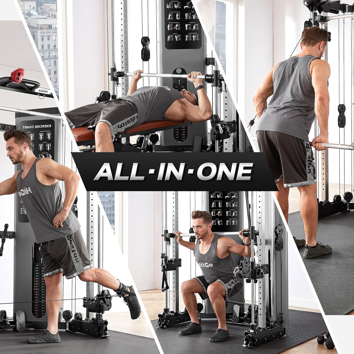 Commercial Grade Foldable Smith Machine with 400lbs Counterweight, Pulley System & Multi-Functional Accessories, Home Gym Smith Machine for Strength Training