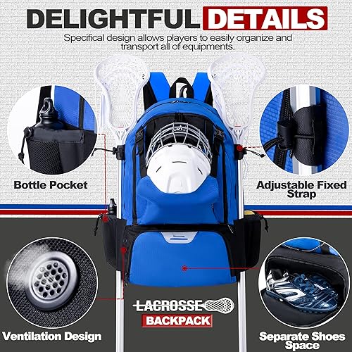 Miniatura 10 de GoHimal Lacrosse Bag - Bolsas de lacrosse para niños - Mochila de lacrosse extra grande con soporte para barra de remolque
