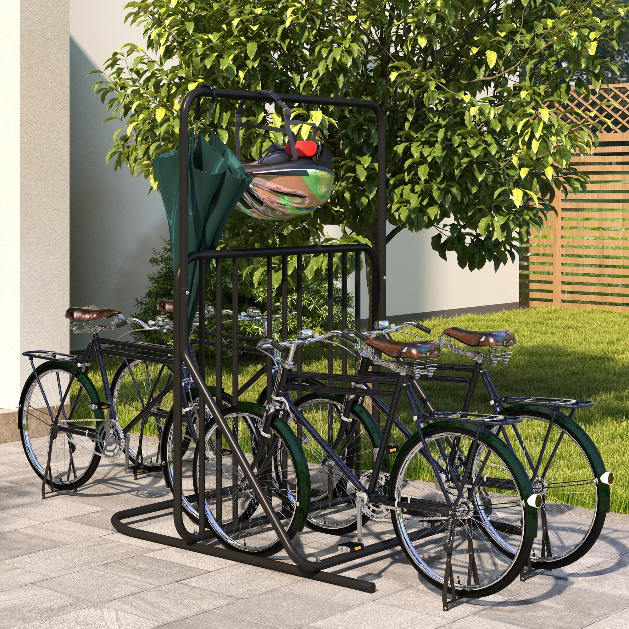 DURHAND Soporte para Bicicletas con asa Doble Cara 102x92x130cm Negro | Soporte para bicicletas de acero resistente a la intemperie, hasta 4 bicicletas