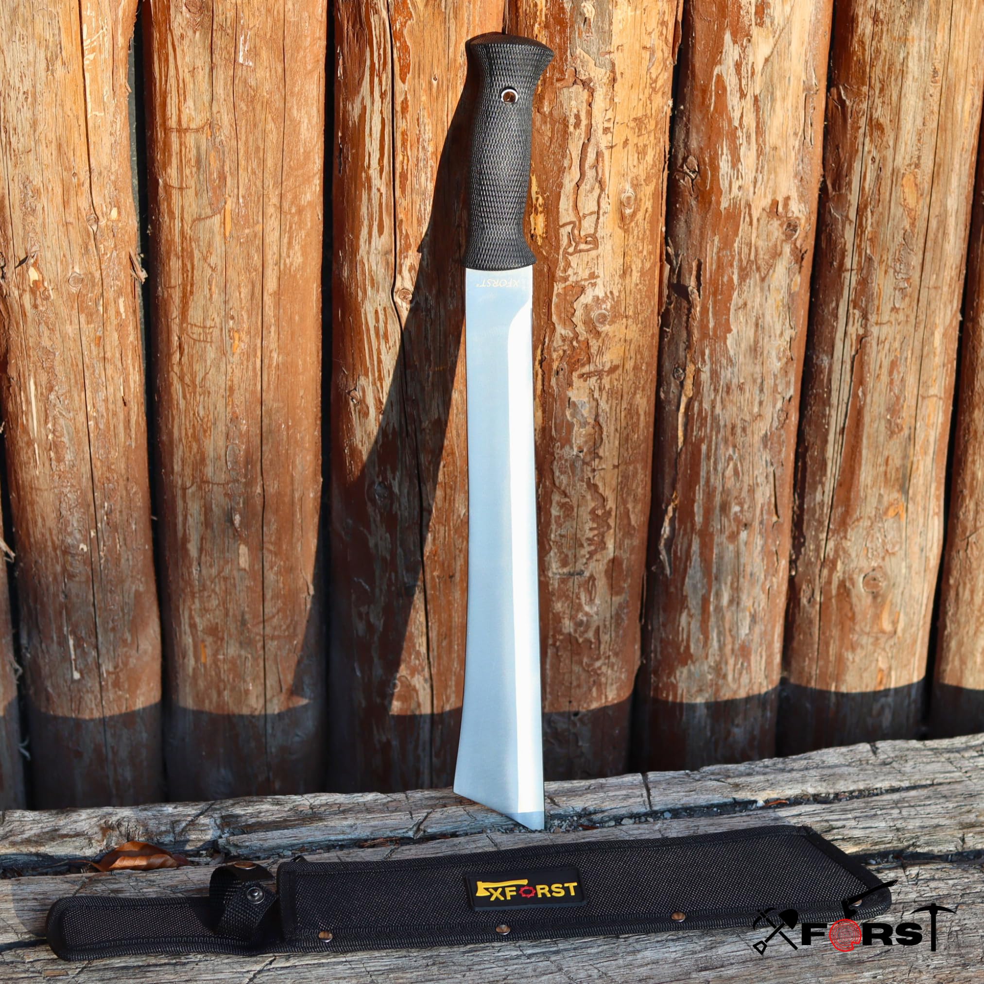 Xforst Machete 46 cm scharf echt — Klingenlänge 32,5 cm aus rostfreiem Edelstahl | Survival Machete mit ergonomischem rutschfestem Griff | Ideal für Outdoor, Bushcraft, Buschwerk — Buschmesser
