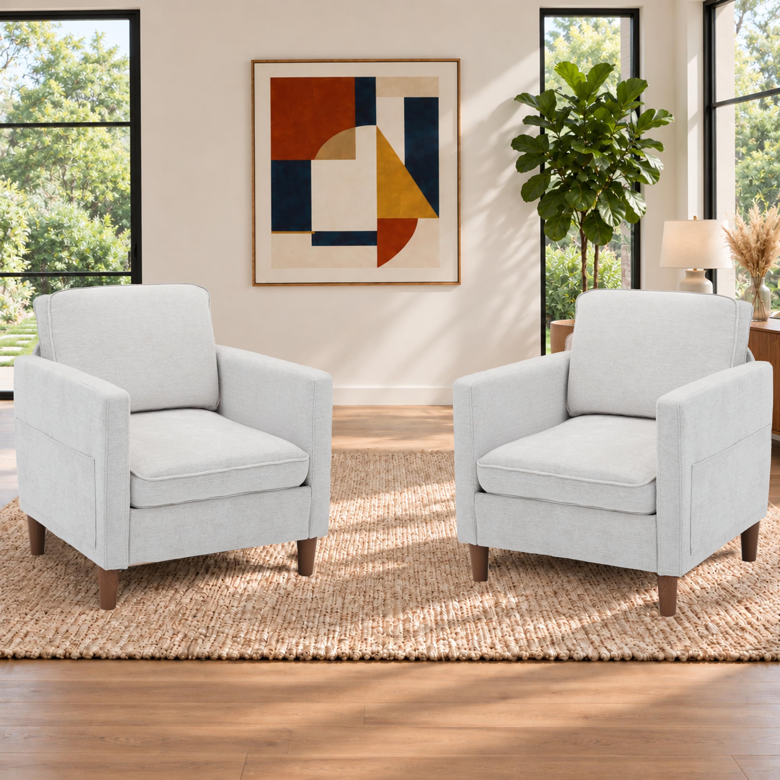 Accent Chair Set of 2, Living Room Chairs, Chenille Reading Armchair