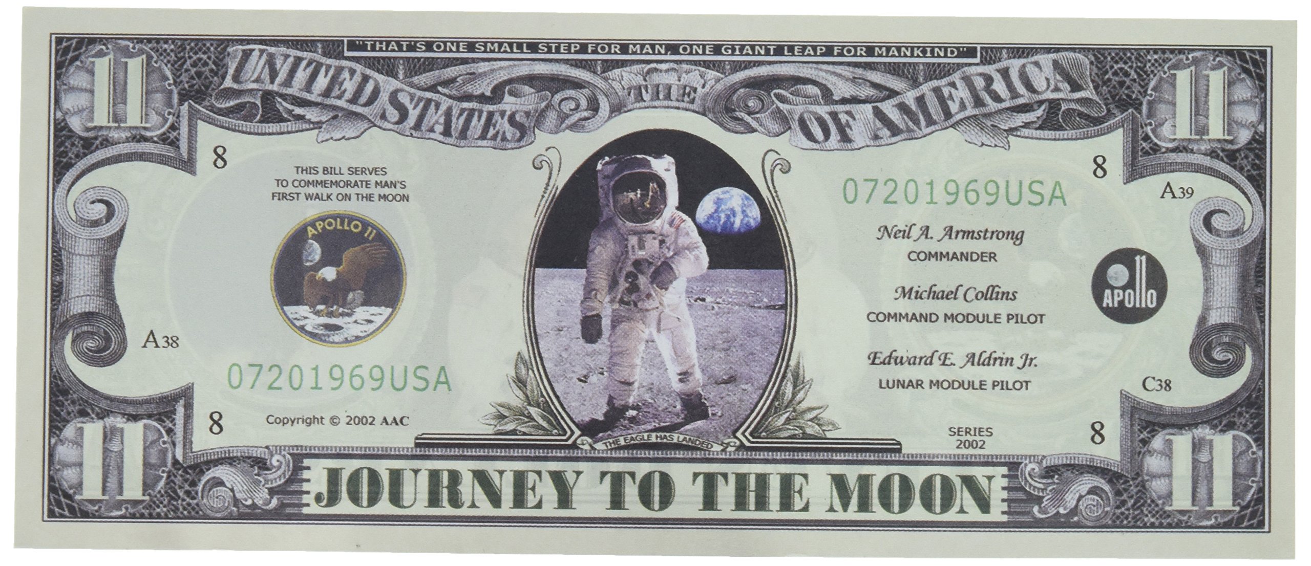 Set of 10 Bills-Apollo 11 Commemorative 11 Dollar Bill, Gag Toys