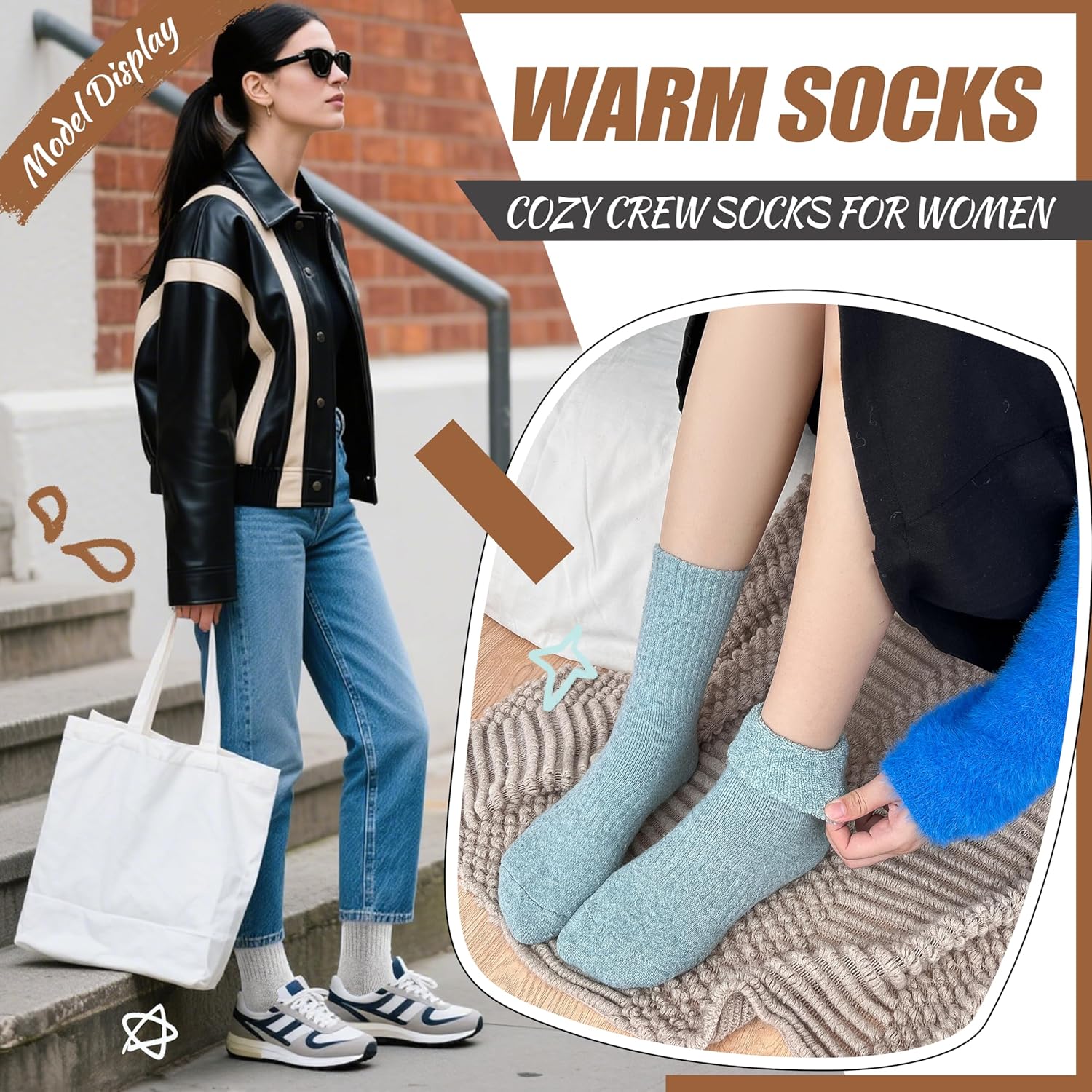 EBMORE Merino Wool Socks for Women Hiking Thermal Warm Winter Thick Boot Cozy Crew Comfy Work Socks for Ladies 5 Pairs - Image 5