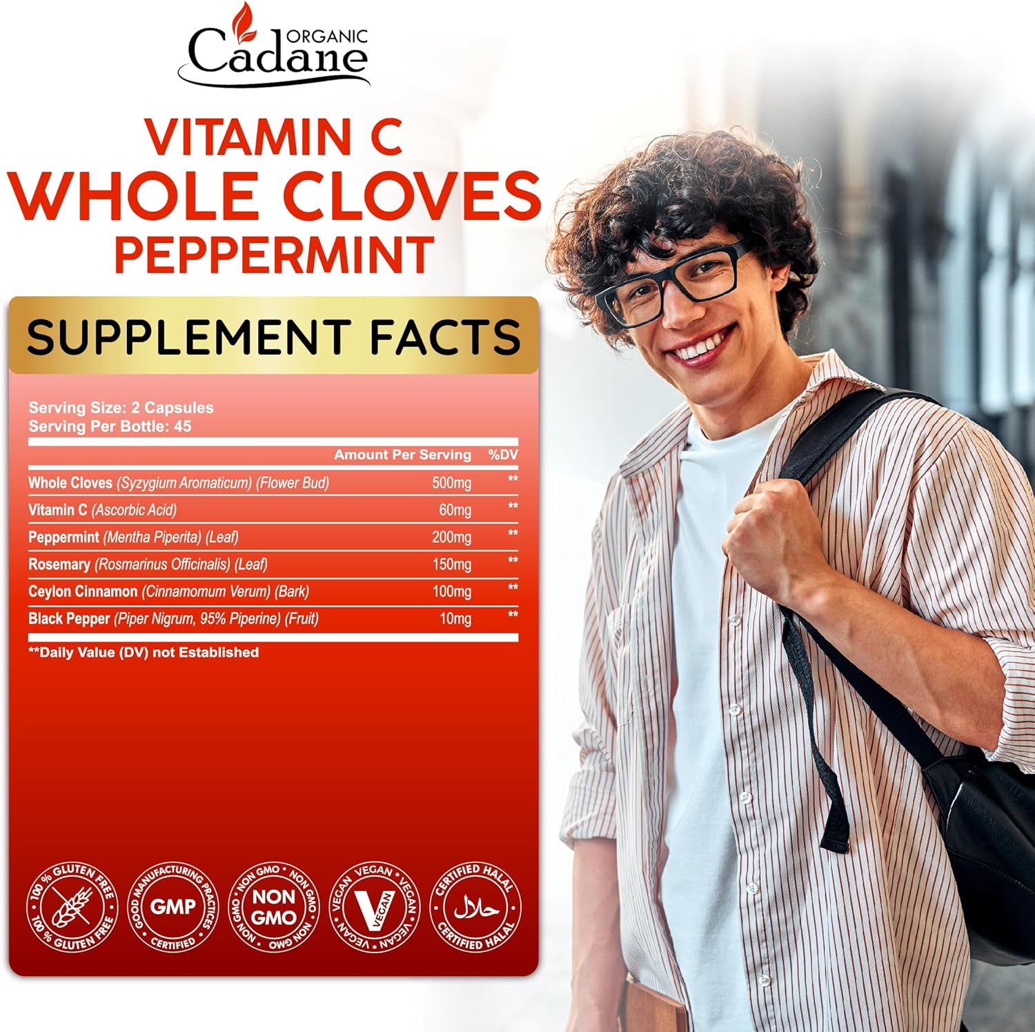 Cadane 6in1 Whole Cloves Herbal Supplement | Syzygium Aromaticum, Cinnamon, Peppermint, Rosemary, Black Pepper & Vitamin C | Non-GMO, Vegan – 90 Capsules – 45-Day Supply - Image 2