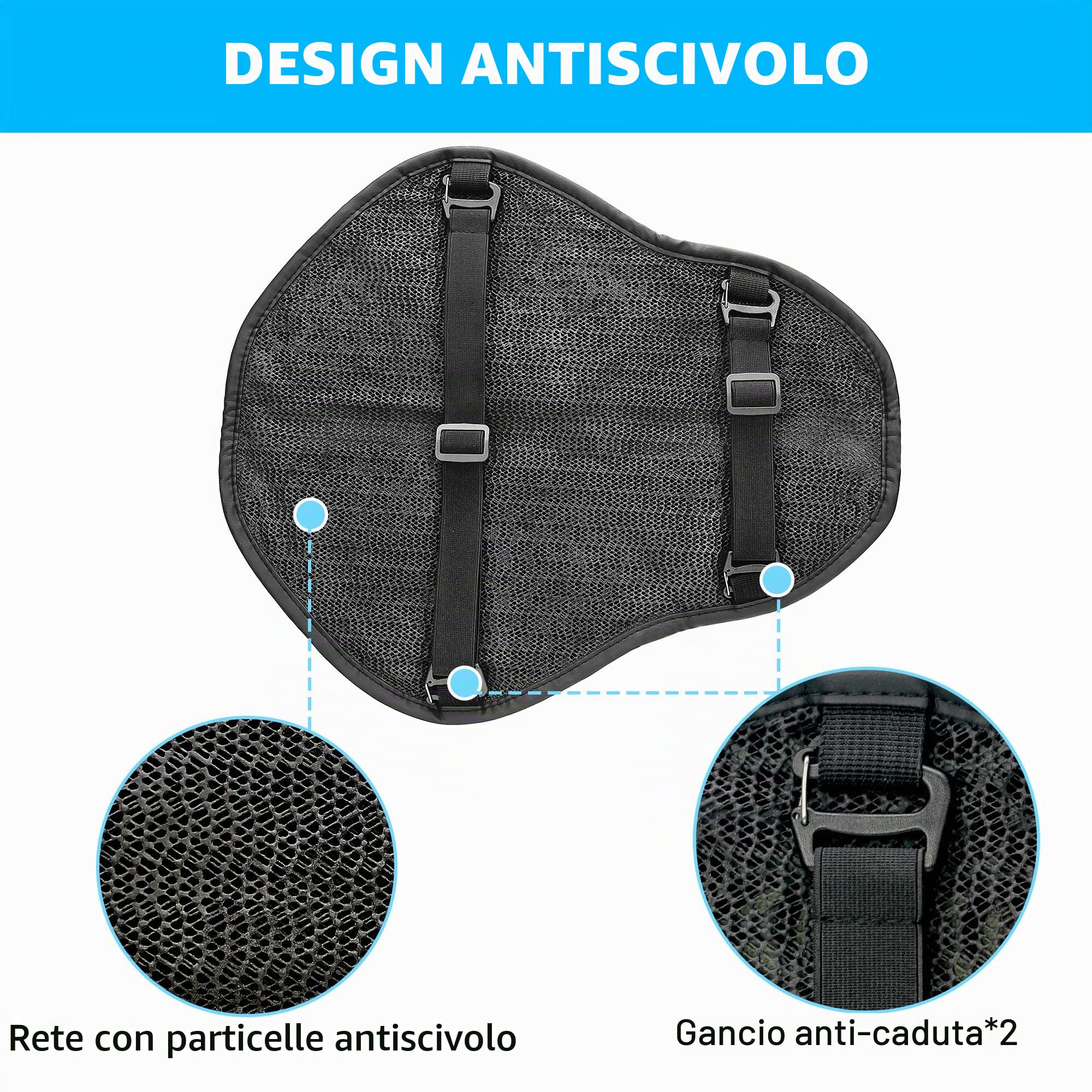 Cuscino per moto in gel per moto universale migliorato fessure di ventilazione 3D struttura a nido d'ape, traspirante e assorbimento degli urti, morbido e confortevole per lunghi viaggi