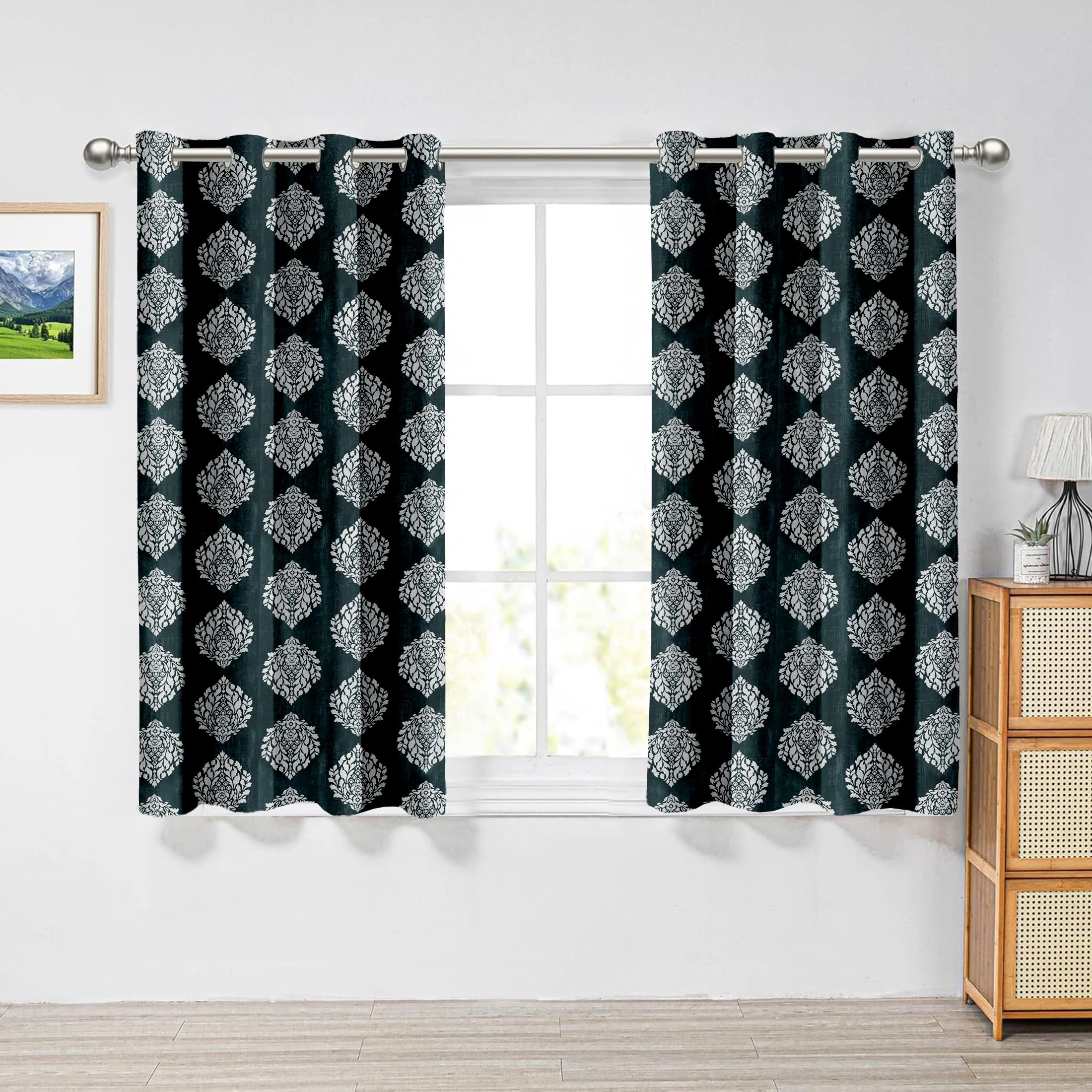 Cortina Polyester 150GSM - Long Crushed Emboss Floral Printed Light-Filtering (60-70% Room Darkening) Curtains for Bedroom, Office, Living Room & Hallway (Pack of 2,) (Navy Blue, 5FT)-image-42