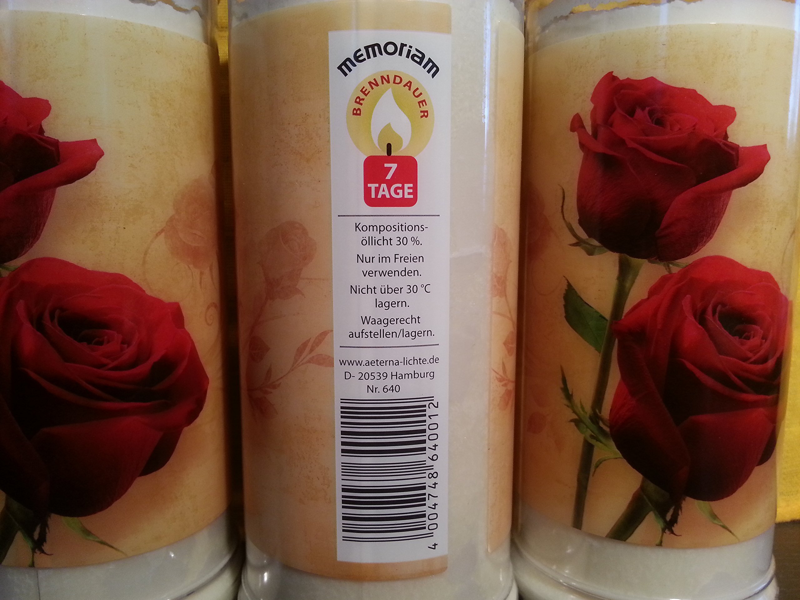 Kompositionsöllicht Nr. 7 Memoriam mit Deckel & Motiv Rosen - 20 Stück