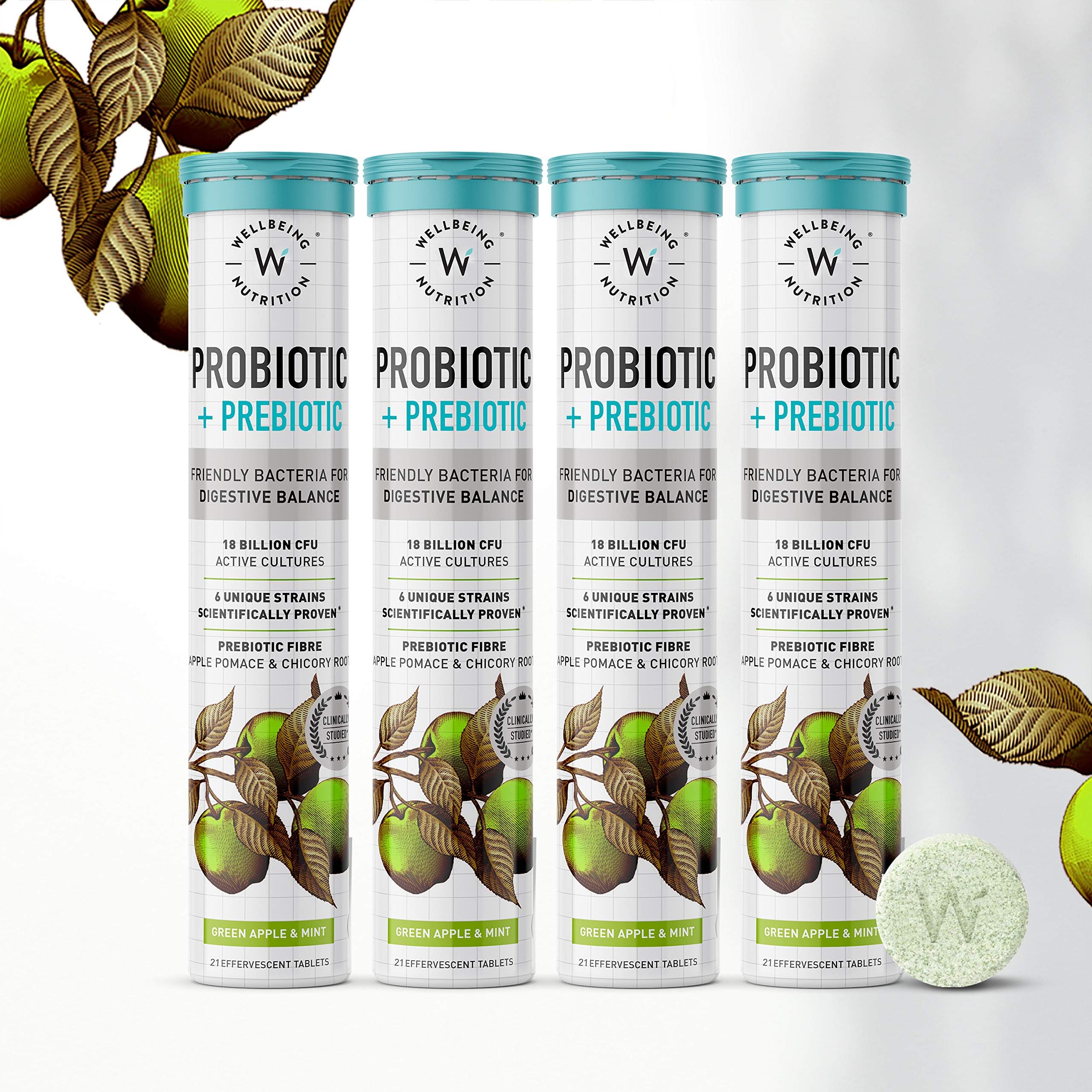 – WELLBEING NUTRITION Daily Probiotic + Prebiotic| Plant Based |36 Billion CFU, 6 Strains for Men & Women with Organic Prebiotic Fiber for Digestion, Gut Health, Metabolism | 84 Effervescent Tabs