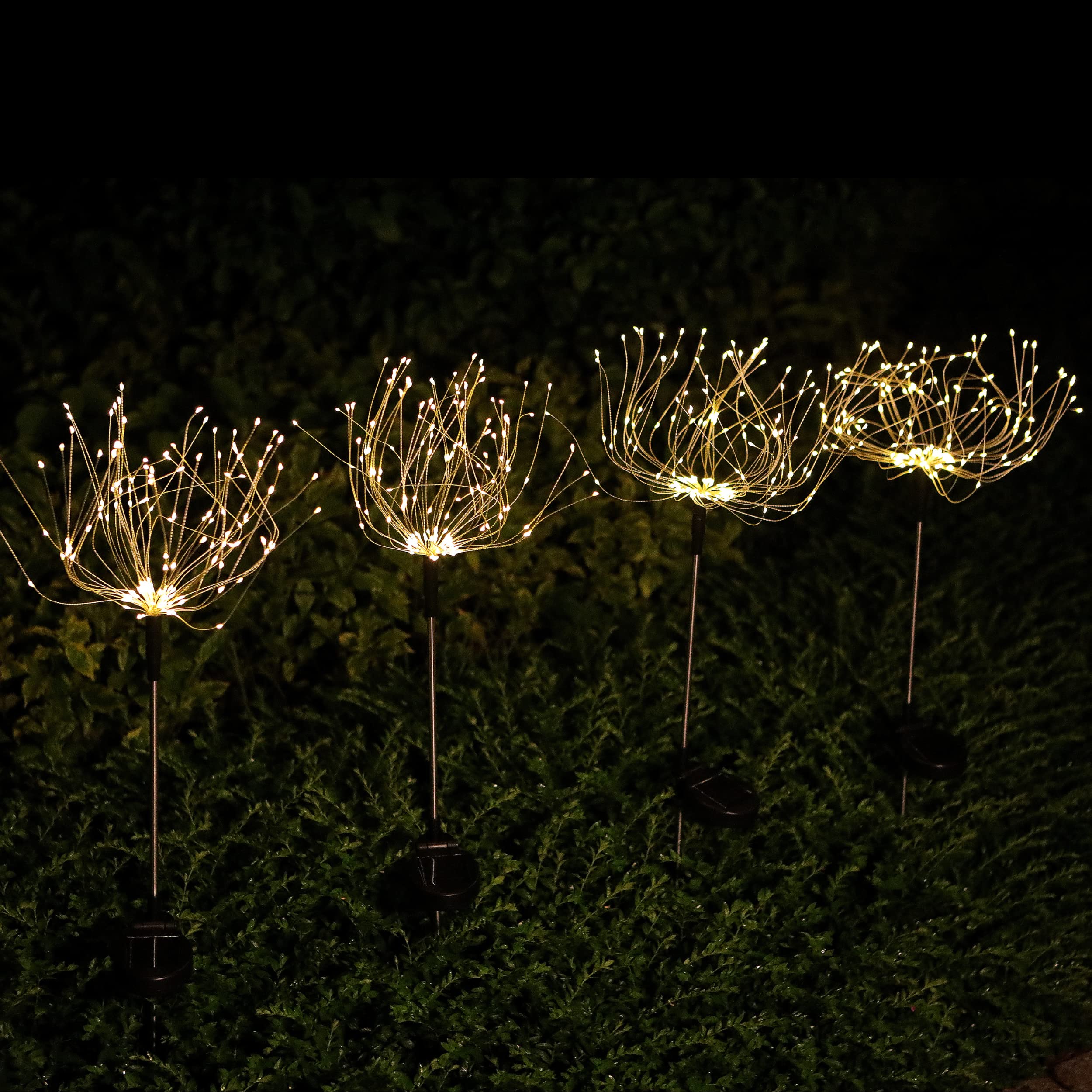 JHBOX Solar Firework Lights Outdoor Waterproof 4 Pack, Solar Garden Lights Firework LED Lights Decorative Garden Art Fairy Lighting Footpath Lights Yard Decor Patio Decorations ( Warm White )