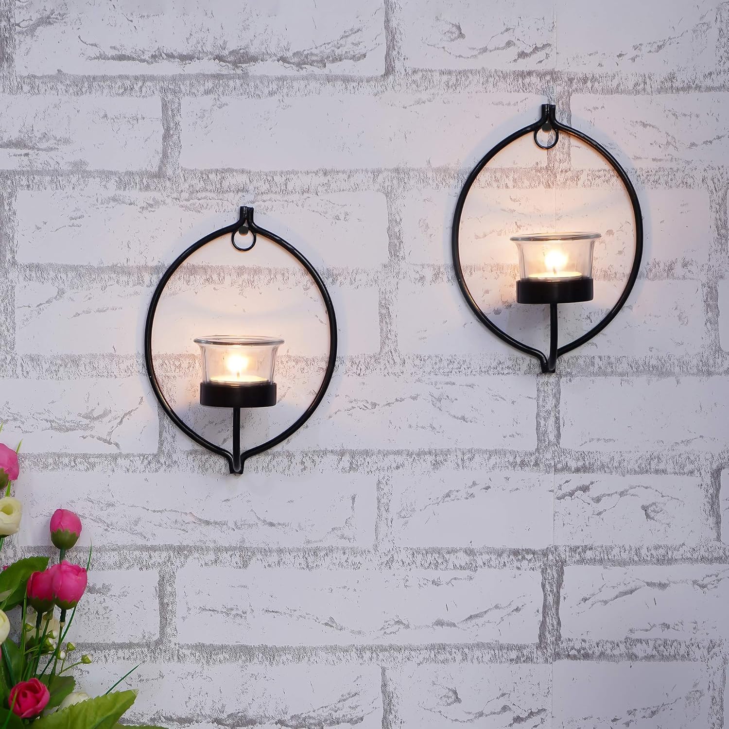Webelkart Set of 2 Decorative Golden Eye Wall Sconce/Candle Holder with Clear Glass and Free T-Light Candles