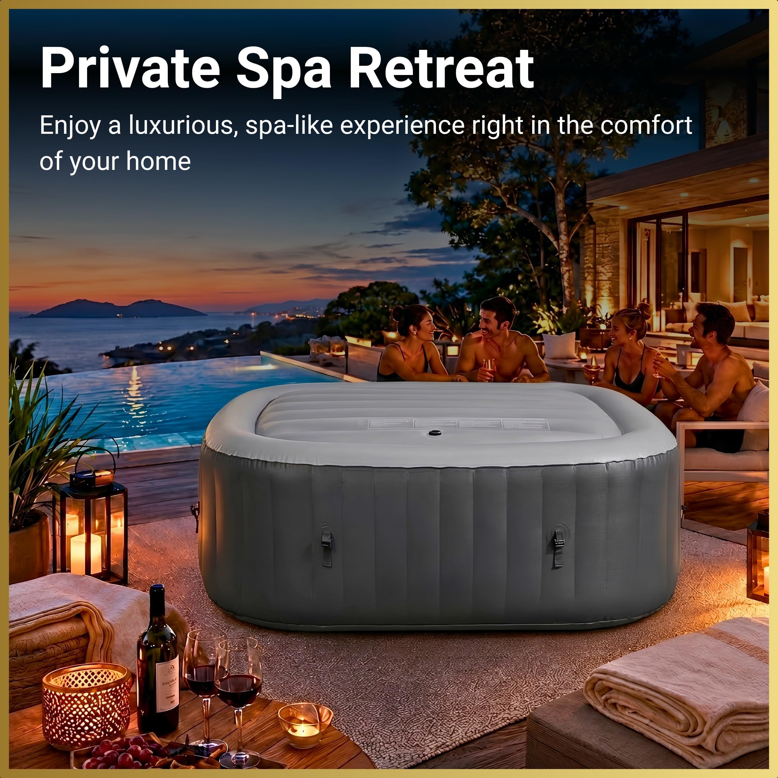 Housse de Protection pour Spa à économie d'énergie, Couvercle Gonflable, Technologie d'isolation Thermique, Protection Contre Les débordements, Poche carrée Compatible avec Tous Les jacuzzis carrés