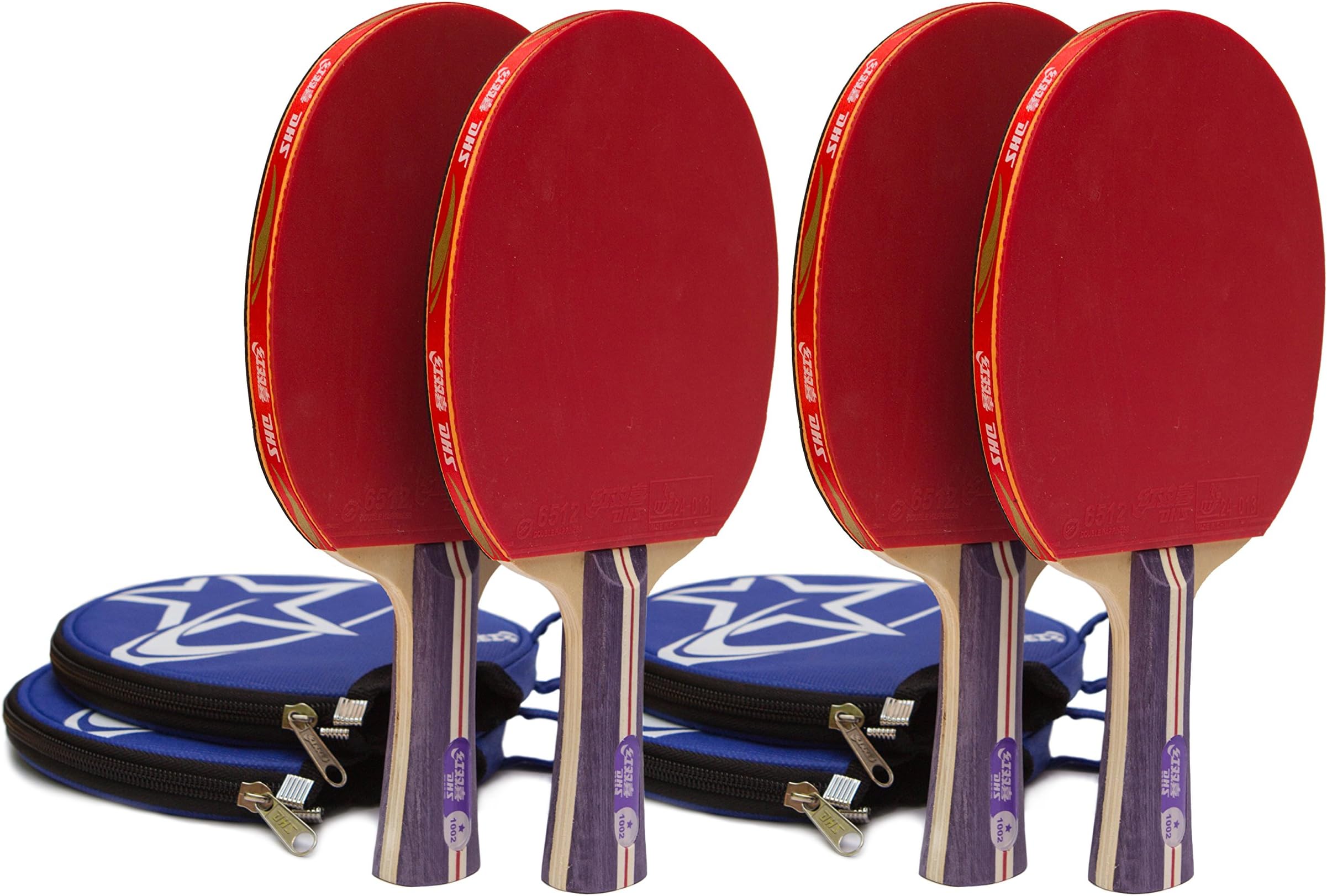 JoyNFun Competition Grade Ping Pong Paddles Set of 4 with Padded Storage Cases