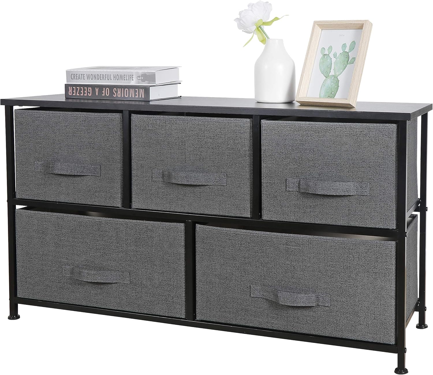 HomGarden Extra Wide Dresser with Drawers, Fabric Storage Tower Organizer Unit with Easy Pull Handle, Hallway, Entryway, Gray