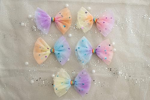 Miniatura 2 de Rainbow - 2 pinzas para el cabello con lazo grande de tul para niñas y mujeres, accesorio elegante para el cabello para cumpleaños, uso diario,