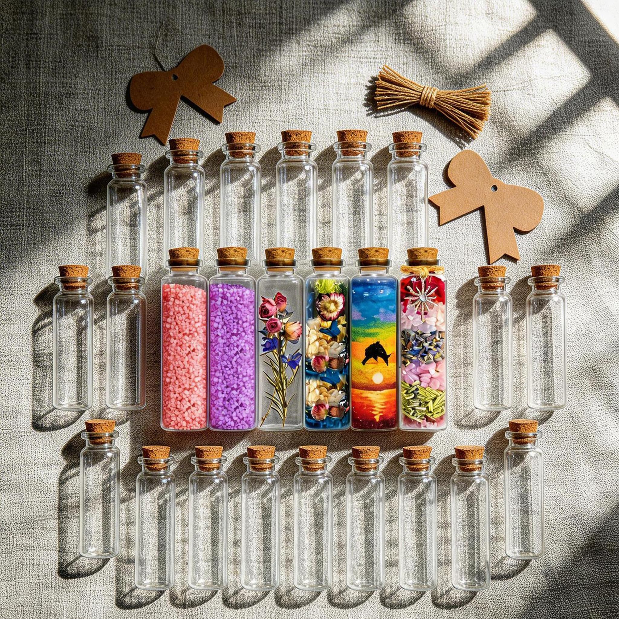 20 Pezzi Piccoli Barattoli con Tappi da 50ml, Mini Bottiglie di Vetro con Etichette e Fili di Carta Kraft per Il Messaggio in Una Bottiglia, Decorazioni per Il Matrimonio, Regali, Battesimo