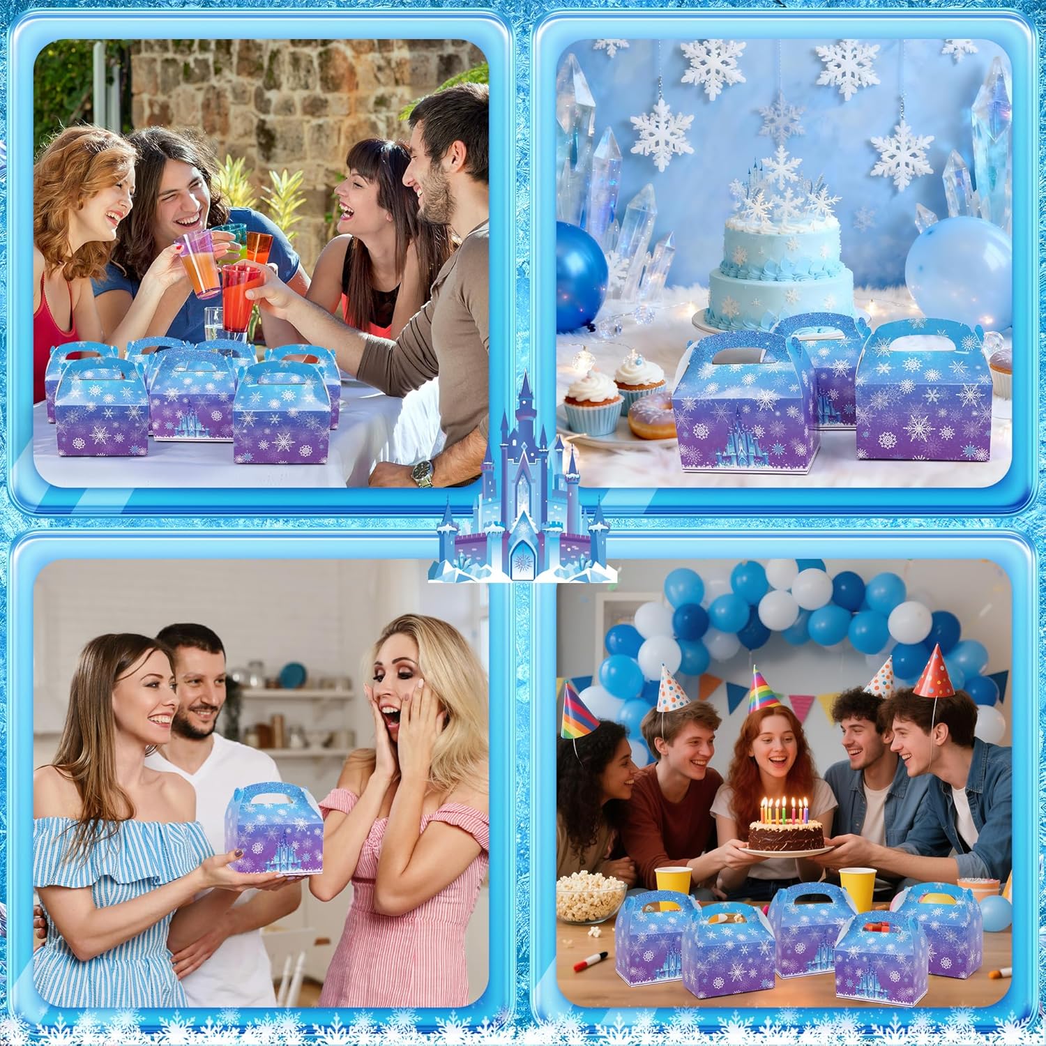 Gretion 16PCS Snowflake Gift Bags, Blue Purple Paper Winter Party Favor Boxes, Snowflake Castle Candy Goodie Bags for Holiday Presents, Party Favors, Christmas Birthday Decoration - Image 8