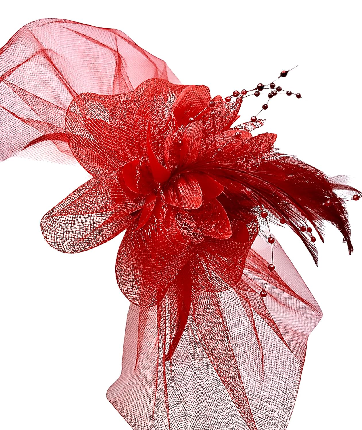 Fascinator, Stunning shades of red wedding hat with flower