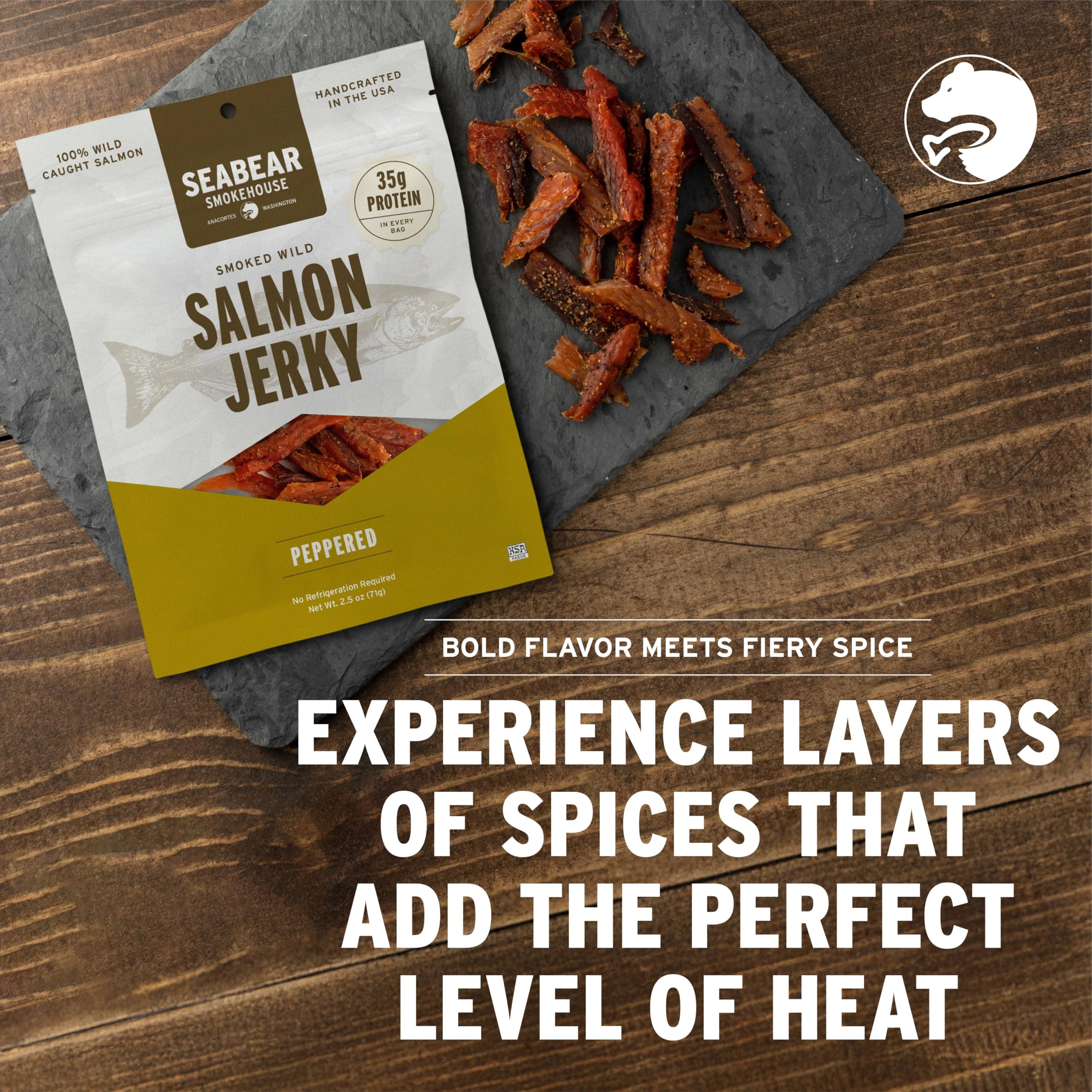 SeaBear Peppered Wild King Salmon Jerky 2-Pack - 2.5 oz Bags thumbnail 3