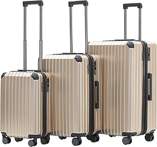 M816 TSA-Schloß Koffer Reisekoffer Trolley Kofferset Hardschale Boardcase Handgepäck (Champagner, 3tlg. Kofferset)