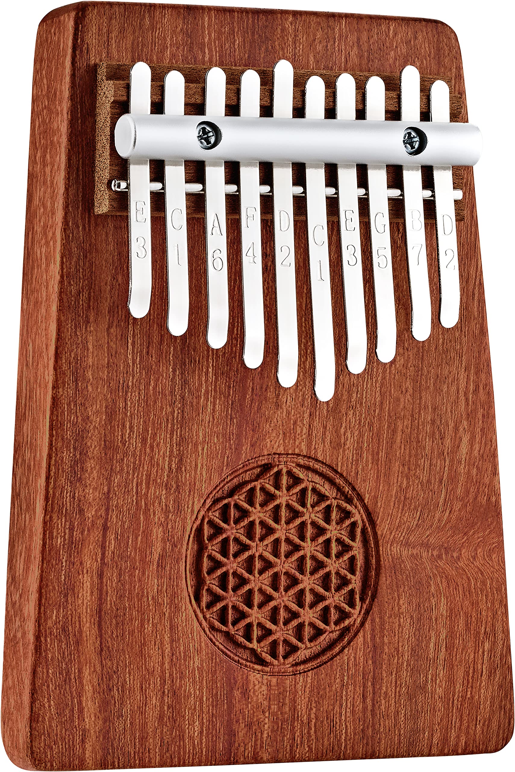 Sonic Energy Massivkörper Kalimba – C-Dur, 10 Töne – Mammutbaumholz, mit Lebensblume – Für Meditation, Yoga, Percussion – Inkl. Zubehör (KL1002FOL)
