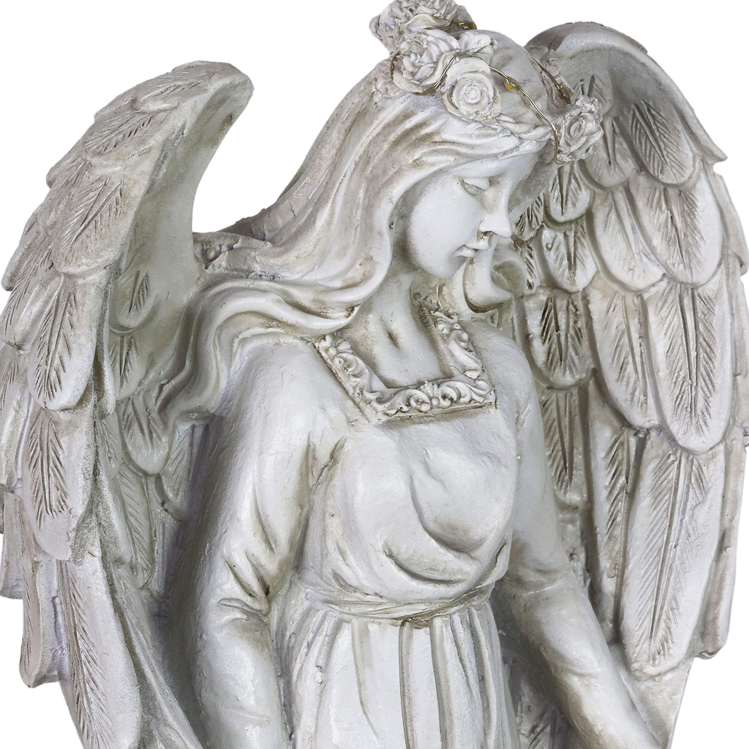 Exhart Angel Garden Statue with Little Girl Light Up Resin Angel