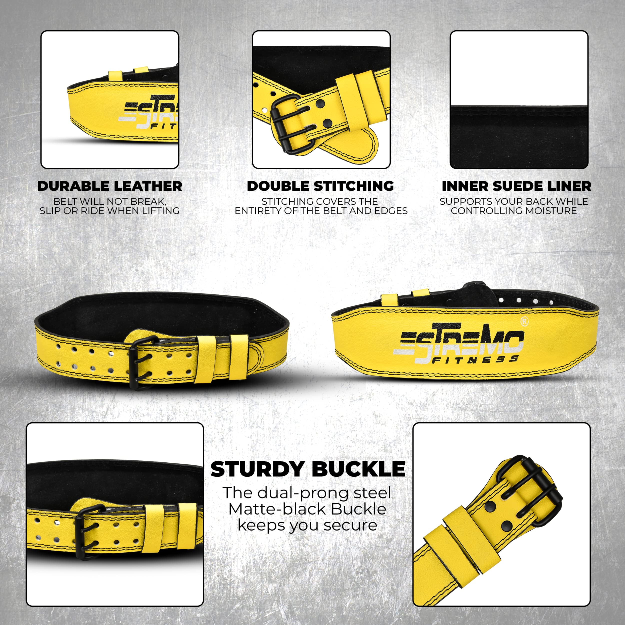 ESTREMO Weight Lifting Belt Leather courted Power Lifting Back Support for Men Women Lever Deadlift Belt Powerlifting Adjustable Buckle-Stabilizing Lower Back Support 4 Inches - Yellow (X-Large (36