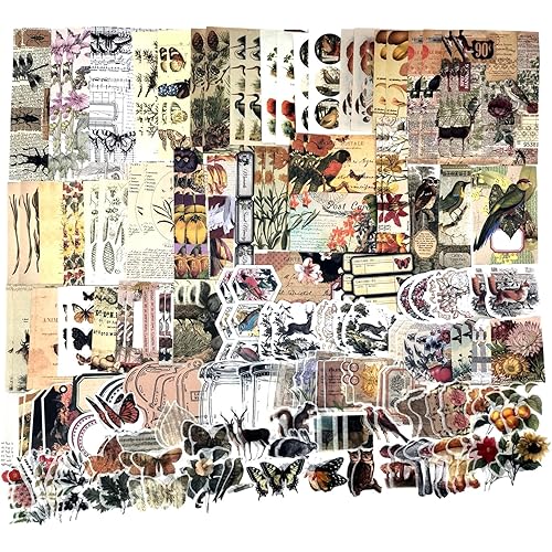 200 Pieces Vintage Ephemera Scrapbooking Supplies Pack for Journaling, Decoupage Paper Scrapbook Stickers Kit for Bullet Junk Journal Planners Collage Craft Notebooks Album (Forests)