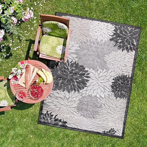 CAMILSON Alfombra para interiores y exteriores, alfombra de área tropical exótica floral de 7 pies 10 x 10 pies, fácil limpieza, no desprende