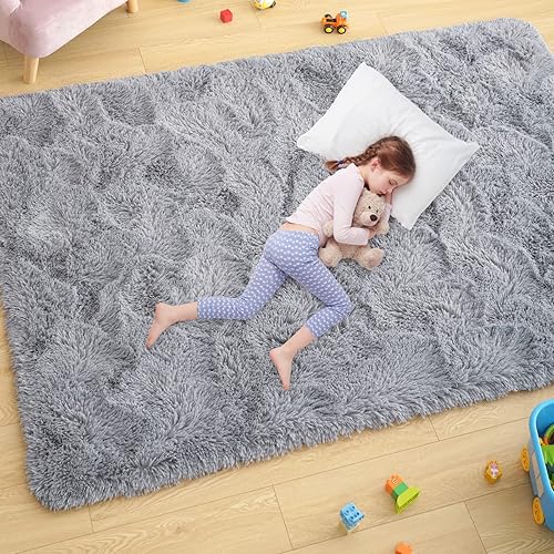 Miniatura 9 de Alfombras blancas ultra suaves para dormitorio de 6 x 9 pies, alfombras peludas esponjosas para sala de estar, alfombra peluda grande y cómoda para