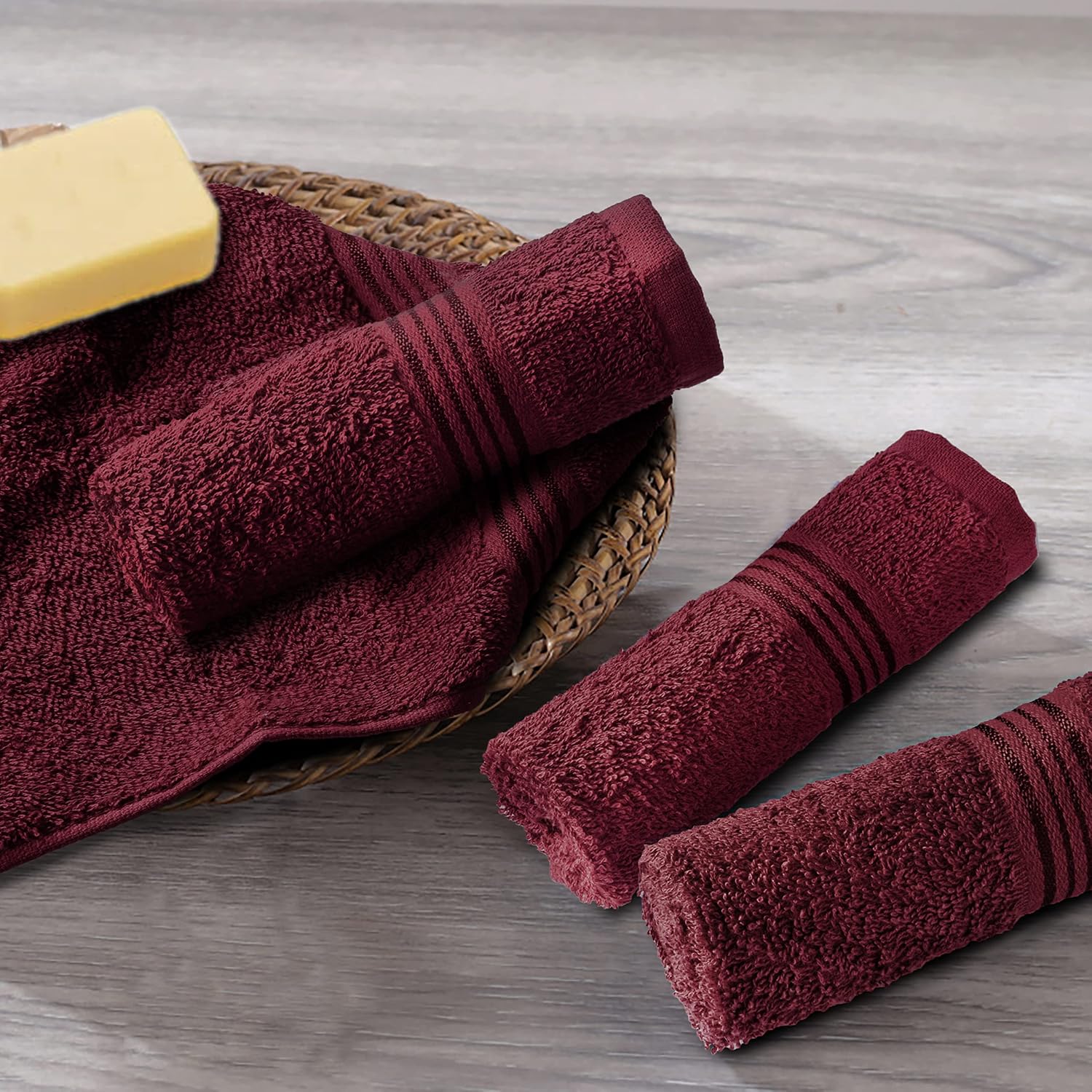 Belizzi Home Ultra Soft Cotton Washcloths, Contains 24 Piece Face Cloths 12x12 inch, Ideal for Everyday use Face Towels, Compact & Lightweight Multi Purpose Washcloths - Burgundy