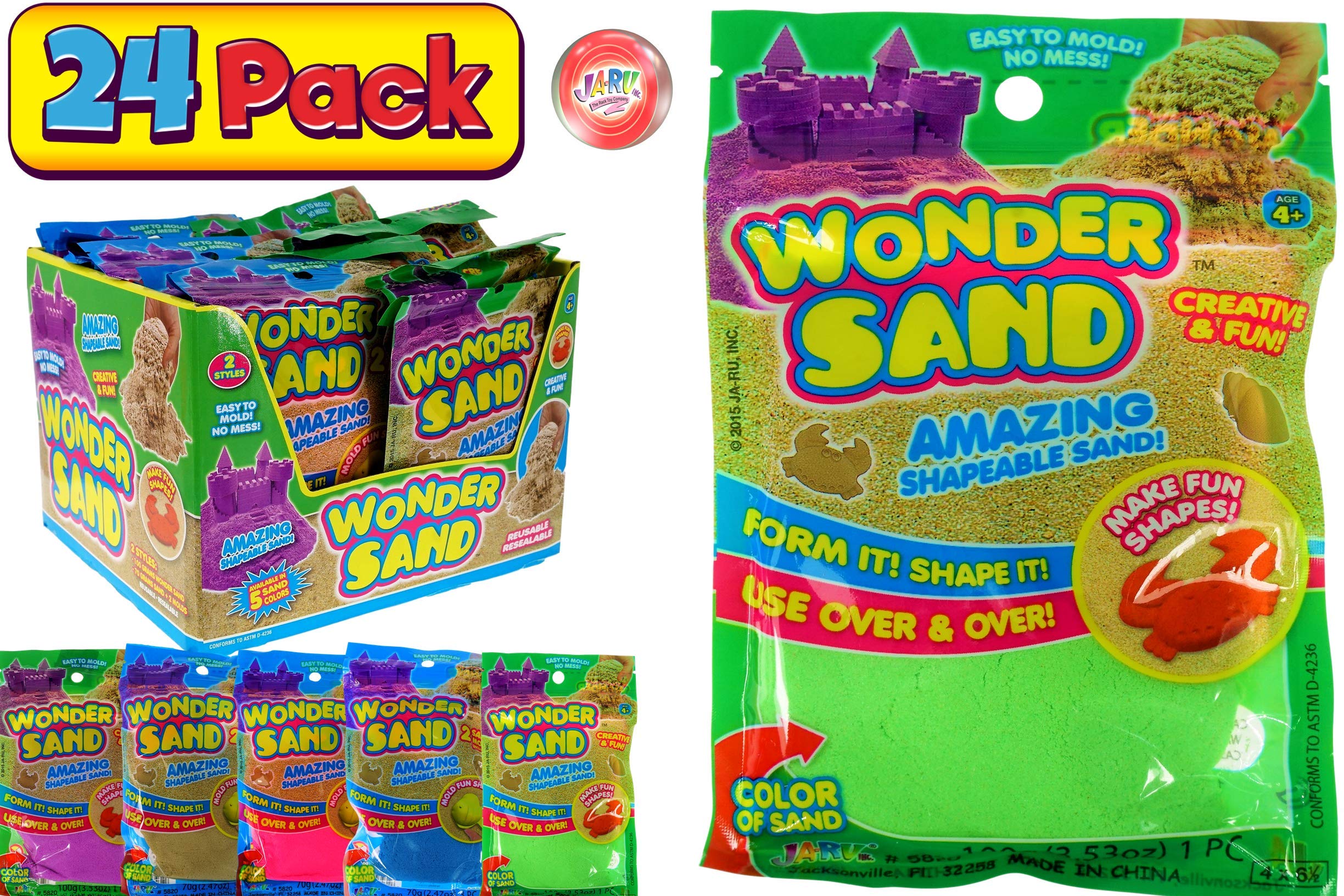 JA-RU Wonder Sand - Moldable Sand Toy Kit (24 Sand Packs Assorted Color) Therapy Sensory Toy Colored Sand for Kids and Adults. Cool Indoor & Outdoor Play Toys. Art Kits for Girls. Bulk Set. 5820-24p