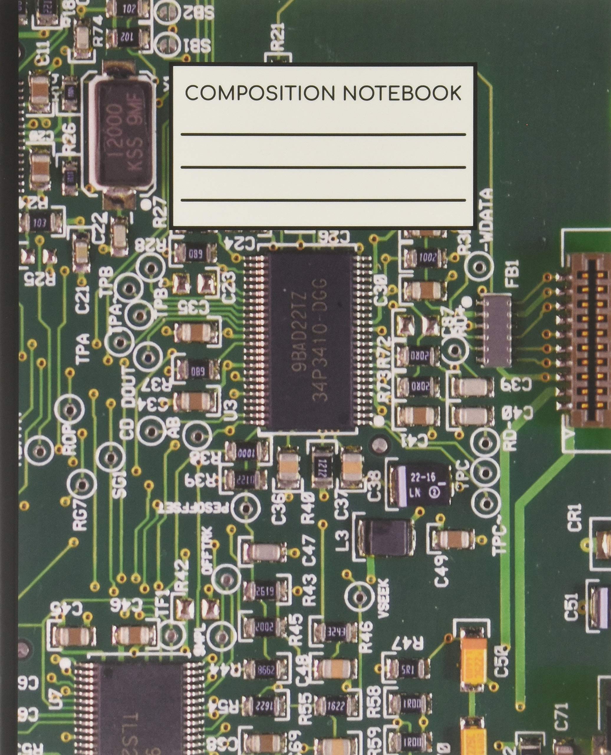 Composition Notebook - 110 pages - College Ruled (7.5" x 9.25"): Green circuit board / motherboard for computers